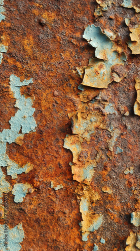 Rusty metal surface with peeling blue paint showing texture and decay