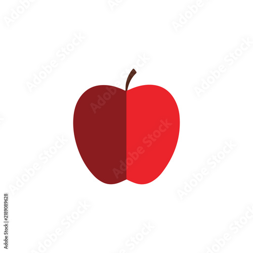 Simple flat vector illustration of a red apple with a two-tone split color design.