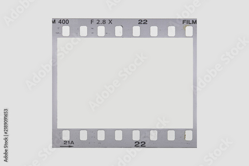 Retro single photographic film negative frame border for photo overlay and post design.