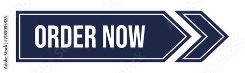 Dark Blue Order Now Button with Arrow Chevron Graphic for Website Call to Action. Isolated Vector Illustration on White Background