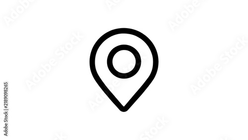 Black outline map pin icon, simple location marker symbol isolated on transparent background