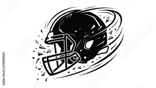 Dynamic football helmet illustration with impact effect and motion lines