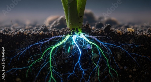 Illuminated Plant Roots - A Vibrant Display of Life and Energy.