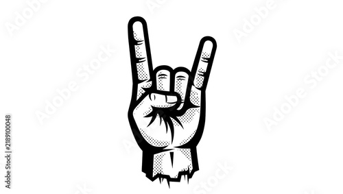 Black and white rock and roll hand gesture, isolated on transparent background