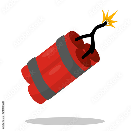 Flat design vector illustration of red dynamite sticks bomb with lit fuse, isolated on white background.
