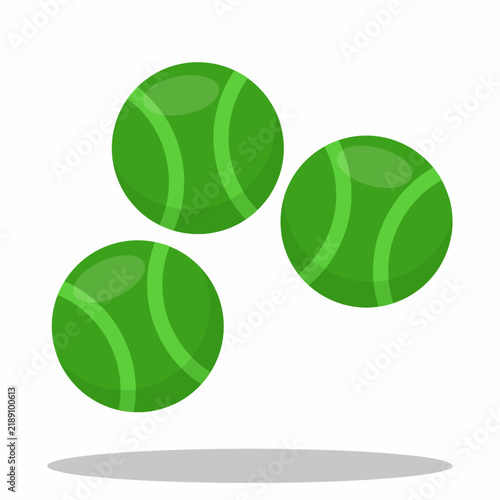 Three green tennis balls vector illustration in modern flat design style isolated on white background.