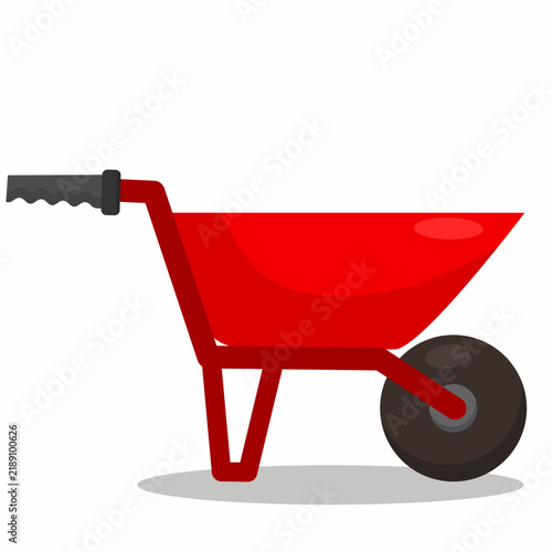 Red construction wheelbarrow vector illustration in modern flat design style isolated on white background.