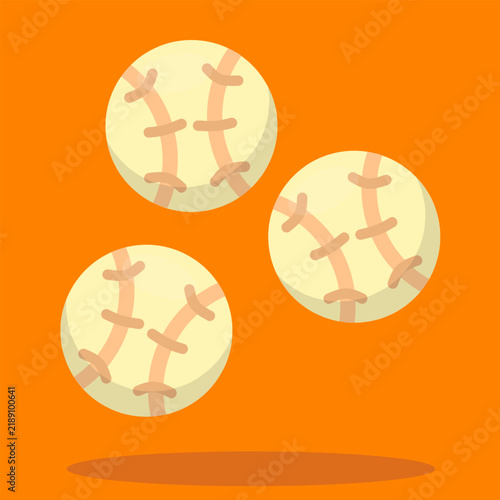 Three baseball balls vector illustration in modern flat design style isolated on orange background.