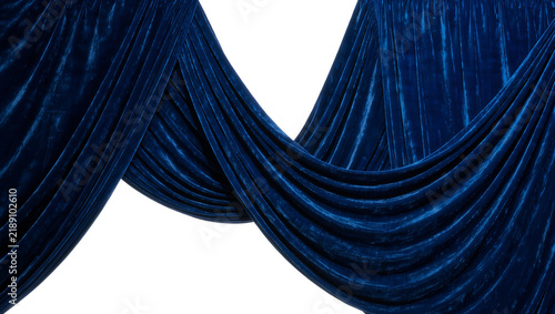 Fotografie Deep blue velvet fabric draped elegantly, isolated on transparent background