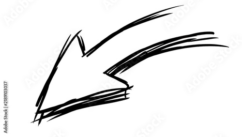 Hand drawn black arrow pointing left, isolated on transparent background