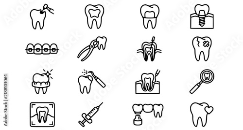 Dental treatment and stomatology editable outline icons vector collection