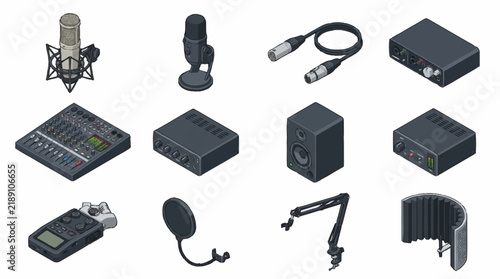 Принти на полотні Collection of professional audio recording equipment and accessories