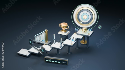 3D Goal Achievement Concept Animation Showing Progress Journey, Milestones and Success Target