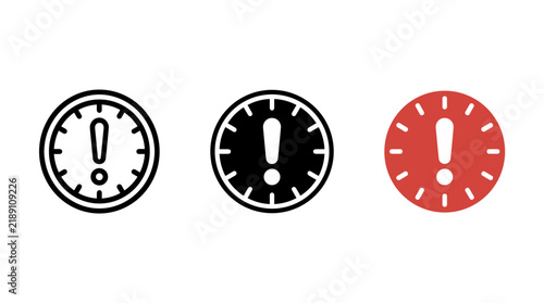 Картината върху платно Three alert clock icons with exclamation marks representing time warning or dead