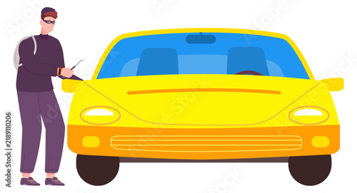 Cuadro en lienzo Car theft. Criminal stealing auto. Robbery illustration