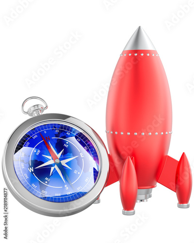 Rocket and compass, business direction and strategic growth concept, transparent background.