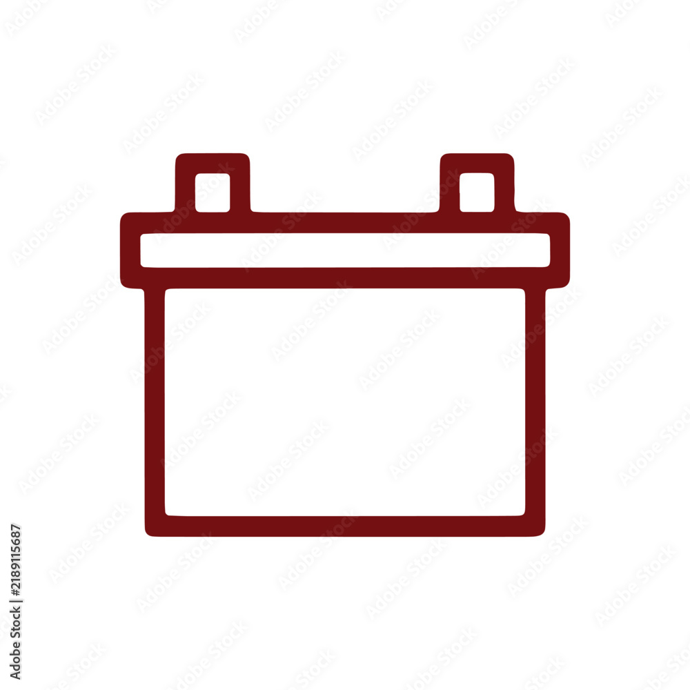 Fototapeta premium Minimalist automotive battery symbol dark red line art for vehicle maintenance and energy industry graphic design