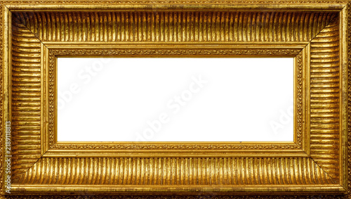 Foto Ornate golden picture frame with ribbed texture, isolated on transparent backgro
