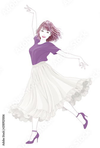Fototapeta 華麗に踊る若い女性イラスト