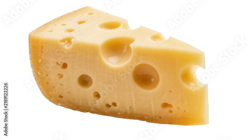 Картината върху платно Triangular wedge of Swiss cheese with large holes, isolated on transparent backg