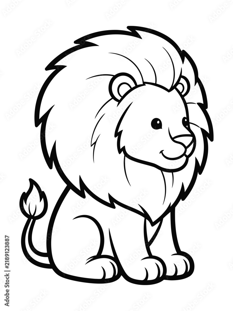 Fototapeta premium Cute lion coloring page for kids. Cartoon lion cub vector illustration. Wild animal line art for preschool activity.