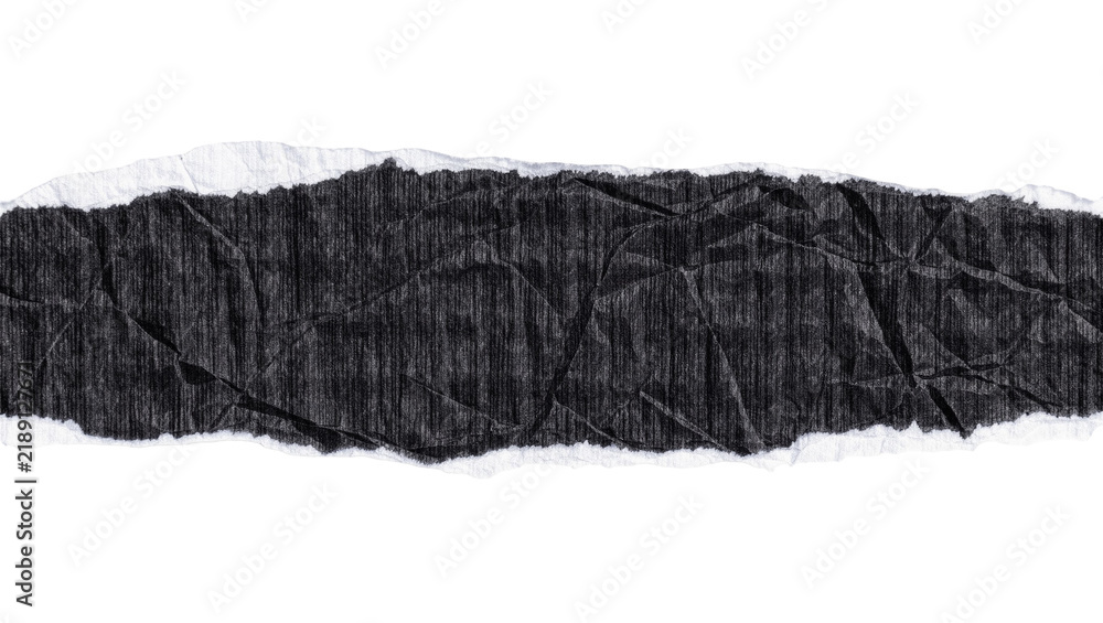 Fototapeta premium Torn black textured paper strip with rough edges, isolated on transparent background