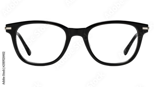 Obraz na plátně Thick black acetate eyeglasses with silver accents, isolated on transparent back