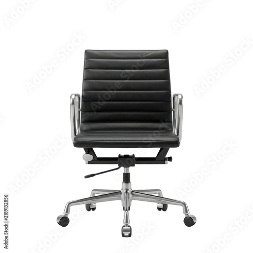 Modern black leather office chair with chrome frame, ergonomic executive desk chair, ribbed mid-century swivel seating isolated PNG with Transparent Background Black Friday