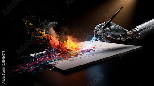 Robotic hand painting with a glowing digital light brush