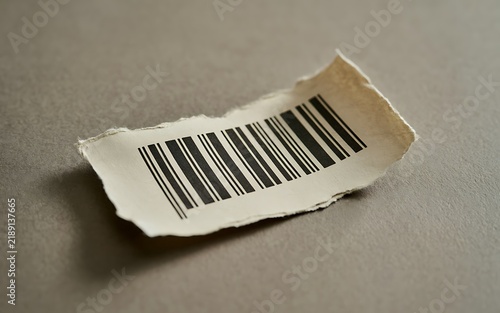 Ripped paper note barcode label scan code packaging detail photo