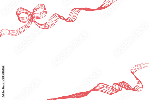 手描きレーキタッチの斜めリボンフレーム　 レッド　ベクター画像　Adobe Illustrator Artwork
