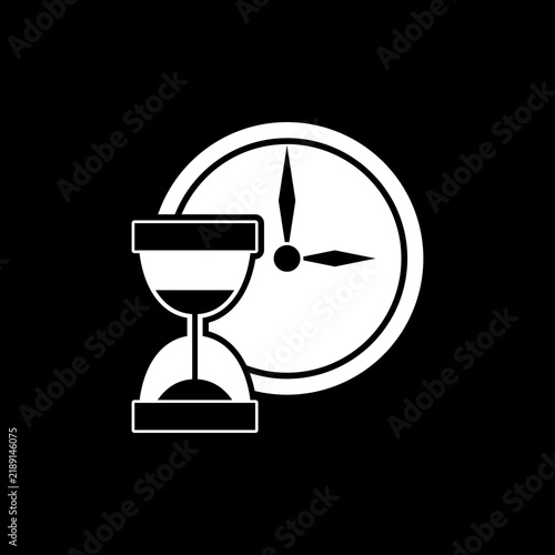 Clock and Hourglass sign icon isolated on black background