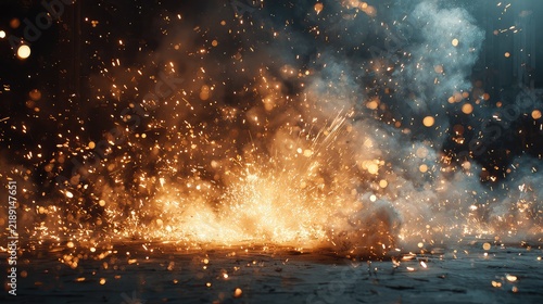 Explosive Sparks and Dynamic Smoke in Dark Environment
