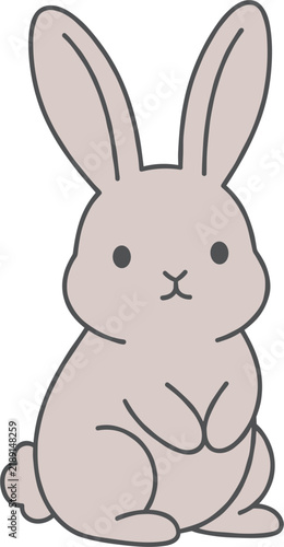 Cute cartoon rabbit vector illustration with simple outline hand drawn grey bunny sitting character