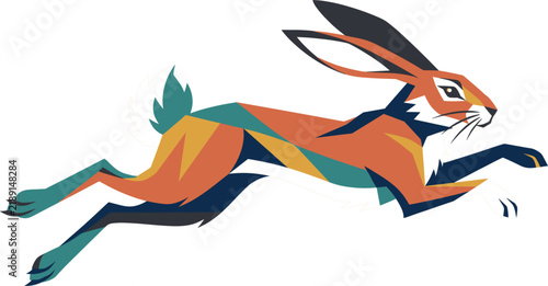 Faceted low poly running rabbit vector illustration with dynamic geometric colorful polygon structures 