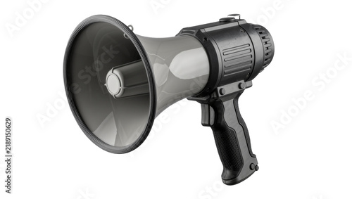 Cuadro en lienzo Modern grey and black plastic megaphone with textured handle, isolated on transp