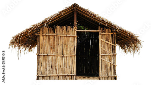 Canvastavla Rustic bamboo hut with thatched roof, isolated on transparent background