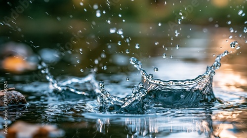 Water splash creates dynamic ripples across a tranquil surface inviting reflection.