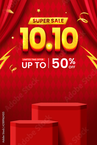 10.10 Super Sale Promotional Banner with 50 Percent Discount