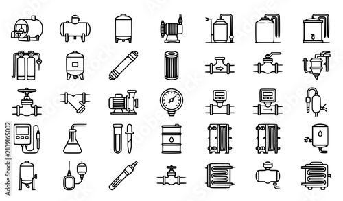 Industrial Boiler Water Treatment Editable Outline Icons