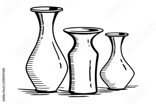 Three classic black and white vases illustration