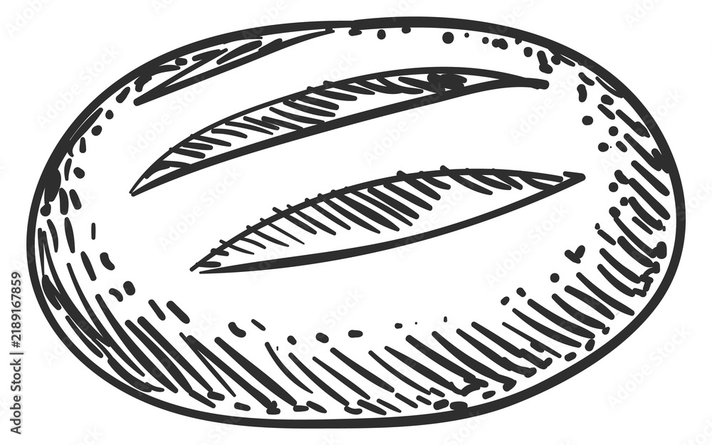 Obraz premium Round bread loaf sketch. Bakery menu element