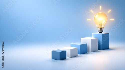 Light bulb on top of ascending steps symbolizing success and ideas