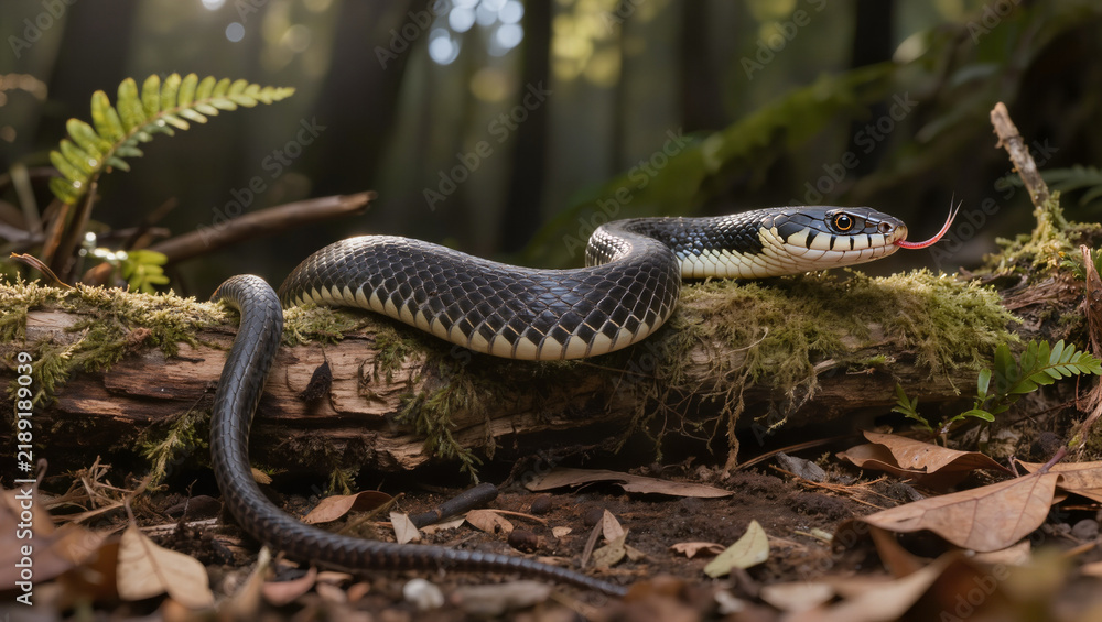 Fototapeta premium Eastern Rat Snake in Natural Temperate Woodland Habitat