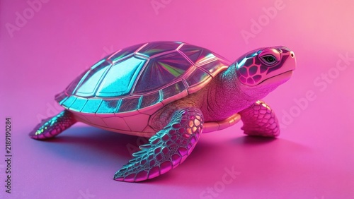 surreal pink turtle on a pink background with smooth shell details, pet 