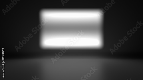 Softly glowing rectangular light source centered on dark surface with subtle shadow gradients around its base, gobo light projection, moody minimal aesthetic.