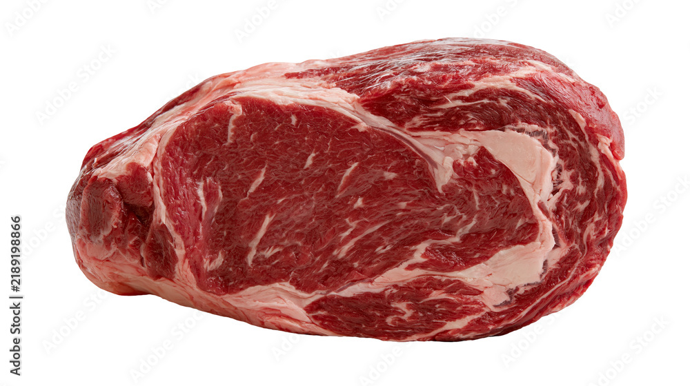 Fototapeta premium Raw marbled beef roast with visible fat marbling, isolated on transparent background