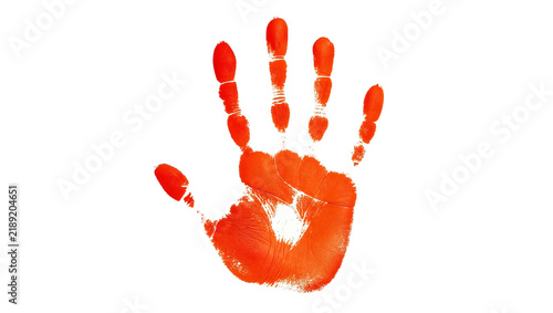 Orange handprint with visible texture, isolated on transparent background
