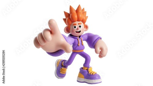 Cartoon boy with spiky orange hair and purple hoodie, isolated on transparent background