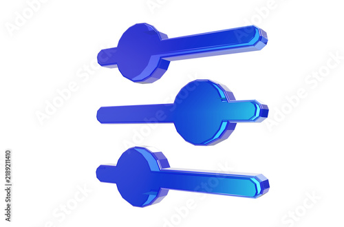Obraz na plátně 3d render of three blue slider controls or equalizer bars with circular knobs, i